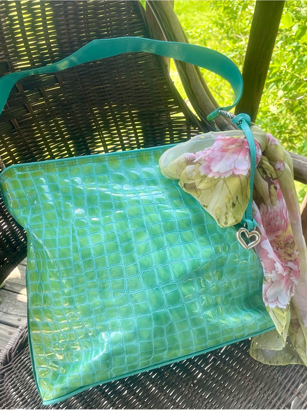 💕HOST PICK!💕Brighton Cher Turquoise Croc-Embossed Hand Bag with Heart Charm
